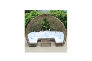 big outdoor rattan garden curved sofa with canopy for 10 person