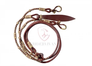 Romal Reins Cherry Red Cow Rawhide 16 plaits With Reins Connectors, Specially Hand-Crafted Reins