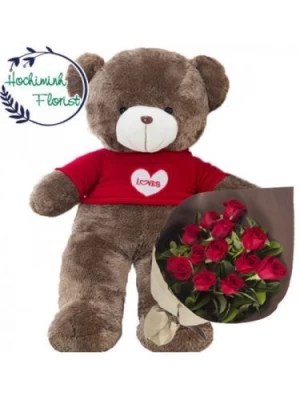 Combo (60cm Teddy + 1 dozen Roses)