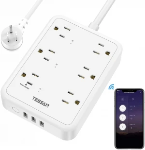 Smart Power Strip TESSAN TS-106S WiFi with 3 Smart Outlets 3 USB Ports Extension Cord Compatible with Alexa and Google