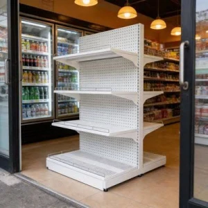 Modular Freestanding Shop Display Racks with Perimeter Pegboards