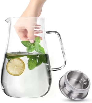 Hot selling glass water pitcher drinking glass jug tea beverage carafe with stainless steel lid