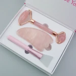 Natural rose quartz jade facial roller and guasha tools