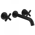 Brass Matt Black Dual Handle Wall Mounted Bathroom Basin Faucet
