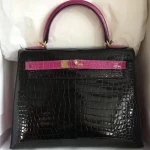 HERMES BLACK MIX ROSE SHINY CROCODILE