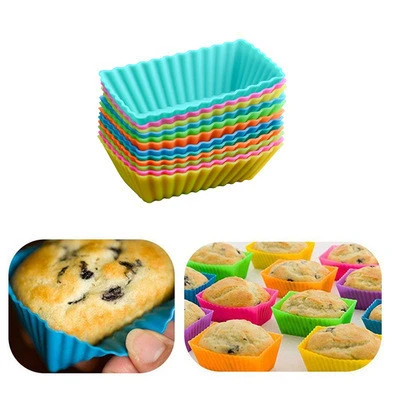 12pc-Set Silicone Baking Cooking Mold Tool  Rectangle Shaped Muffin Cup Cupcake Kitchen Bakeware Maker DIY Cake Decorating