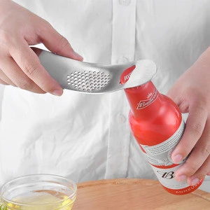 2 IN 1 Stainless Steel Garlic Rocker Crusher Mincer Press With Bottle Opener Can Opener