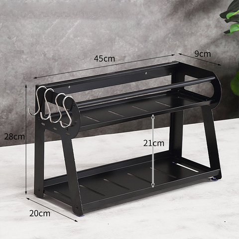 Buy 2 Tier Kitchen Shelf Metal Organizer Jar Holder Black Stand Rack ...