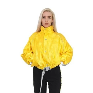 2018 new arrival Autumn and winter new women&#039;s long-sleeves short-breasted bright yellow casual jacket
