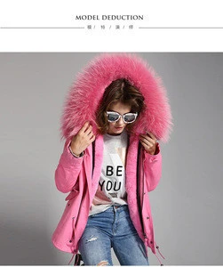 2018 winter Washing Resistant pink real fox fur lining with fur hood long trench parka jacket coat