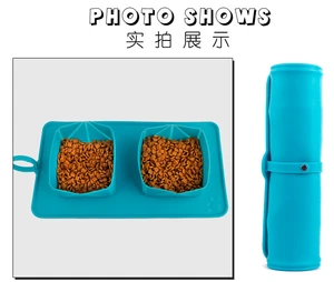 2019 New pet folding double bowl environmental protection cat/dog bowl  storage bowl for Outdoor Travel