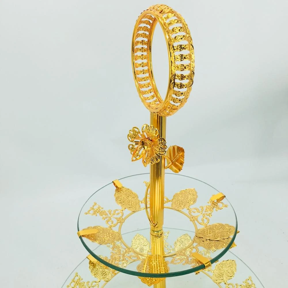 2021 factory wholesale Fancy 2 Layers Cake Stand for Wedding cake stands glass plate metal wedding cake stand