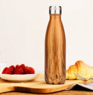 2021 hot selling Cola Shaped 17oz 500ml insulated wooden stainless steel drink water bottle