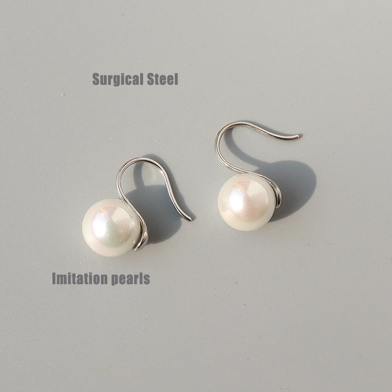 2021 New Arrival Retro 18K Gold Titanium Steel  ABS Pearl Earrings Jewelry
