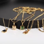 2022 Trendy Square Zircon Pendant Jewelry Brassl 18K Gold Plated Gemstone Clavicle Chain Necklace for Women