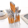 24 piece hanging flatware set with rack,Dinner knife fork spoon stain cutlery set with PP plastic handle wood color
