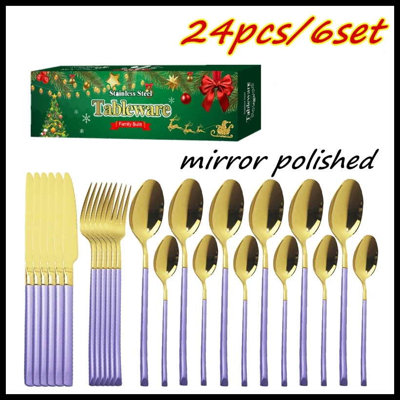 24pcs/6set Stainless Steel mirror polished Cutlery Set with box Flatware Tableware Silverware Kitchen Wedding Dinnerware