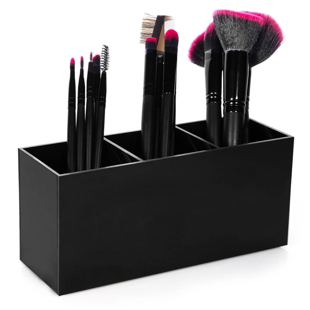 3 Slot Acrylic Cosmetics Brushes Storage Solution Makeup Brush Holder Organizer