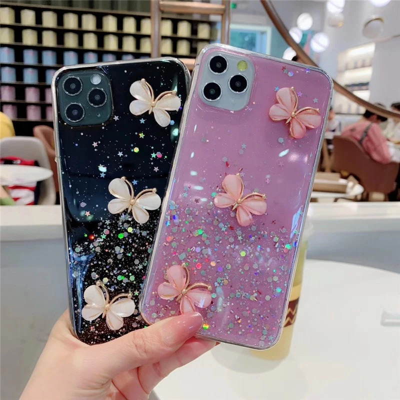 3D Handmade Butterfly Clear Colorful Shiny Mobile Phone Case Cover For Iphone 11 12 PRO MAX