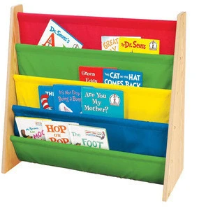4 tier Kids Book display Rack wooden bookcase with nylon fabric pockets kids bookcase
