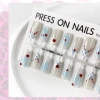 40pcs Fresh and transparent wearable nails that make you look white cute cherry and almond nail art nail pieces