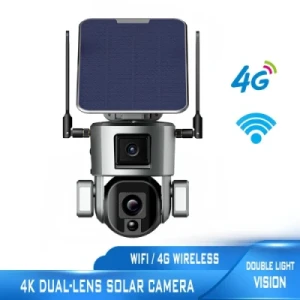 4K Dual Lens 4G Solar Powered Battery Floodlight PTZ Camera WiFi IP CE CCTV Surveillance Camera Outdoor