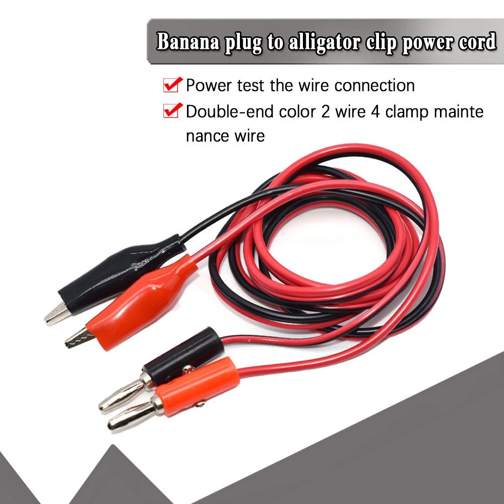 4MM Dual Alligator Clip to Banana Connector Oscilloscope Test Probe Cable 1M 3FT Red Black