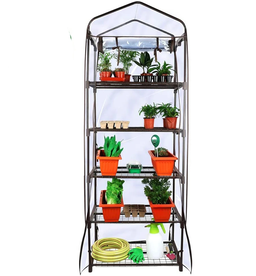 5 tier brown frame smart mini garden vegetable covers greenhouses for sale