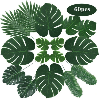 60Pcs Set Hawaiian Luau Party Table Decoration Natural Tropical Artificial Palm Leaf Jungle Theme Party Supplies