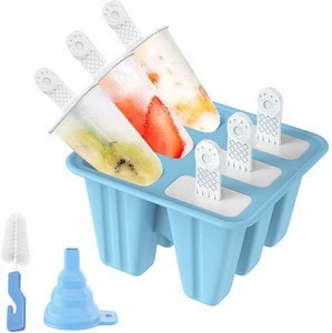 6pcs Reusable Popsicle Molds for Ice Pop Molds Makers Easy-Release Ice Cube Tray Molds with Folding Funnel and Cleaning Brush