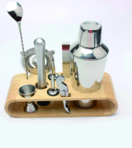 9Pieces 750ML Stainless Steel Cocktail Shaker Wholesale Bar Set Bamboo Stand  tableware Cocktail Shaker stand
