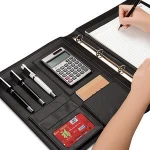 A4 leather hard cover executive file folder expanding clipboard folder file with calculator custom logo