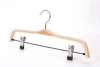 Adult natural laminated hanger for pants and skirts with adjustable clips and 360-degree swivel hook