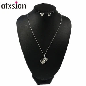 AFXSION 2018 high fashion costume jewelry,silver jewelry Love necklace Earrings stainless steel jewelry set woman
