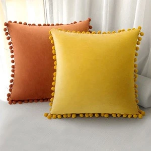 Amazon Factory Cheap Velvet throw pillow cover coussin cojines decorativos pom pom pillow cover Accept Custom Logo,cushion cover