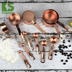 Amazon top seller kitchen accessories stainless steel copper gold measuring cups set measuring spoons set