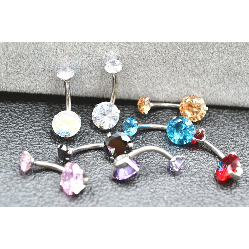 AMIGATINA Surgical Steel Double AAA CZ Navel Belly Ring Button Bar Internally Thread Navel Rings Body Piercing Jewelry