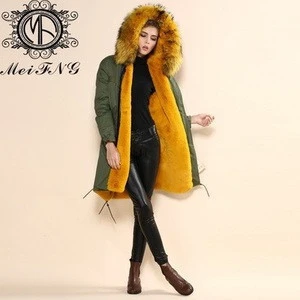animal real yellow furs new parka style coats women fashion noble wear