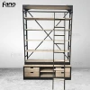 antique furniture vintage industrial bookshelf metal iron frame wood drawers display bookcase with ladder