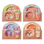 Baby Kids Cartoon  Bamboo Fiber Tableware Feeding Dishes Children Bowl Plate Dinner Set Dinnerware