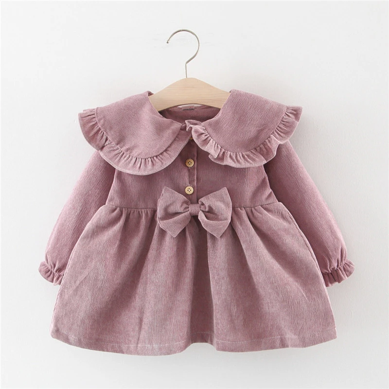 Bear Leader Baby Girls Dress New Winter Newborn Toddle Baby Long Sleeve Party Dress Sweet Bow Kids Clothing Soft Cotton Outfits