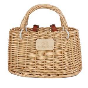 Bicycle wicker basket with handles picnic basket
