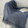 Blanket Fashion Knitted Large Super Soft Flying Thread Throw Wool &amp; Cashmere Blanket for Adults Yarn Dyed Plaid Blanket Grey
