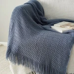 Blanket Fashion Knitted Large Super Soft Flying Thread Throw Wool & Cashmere Blanket for Adults Yarn Dyed Plaid Blanket Grey