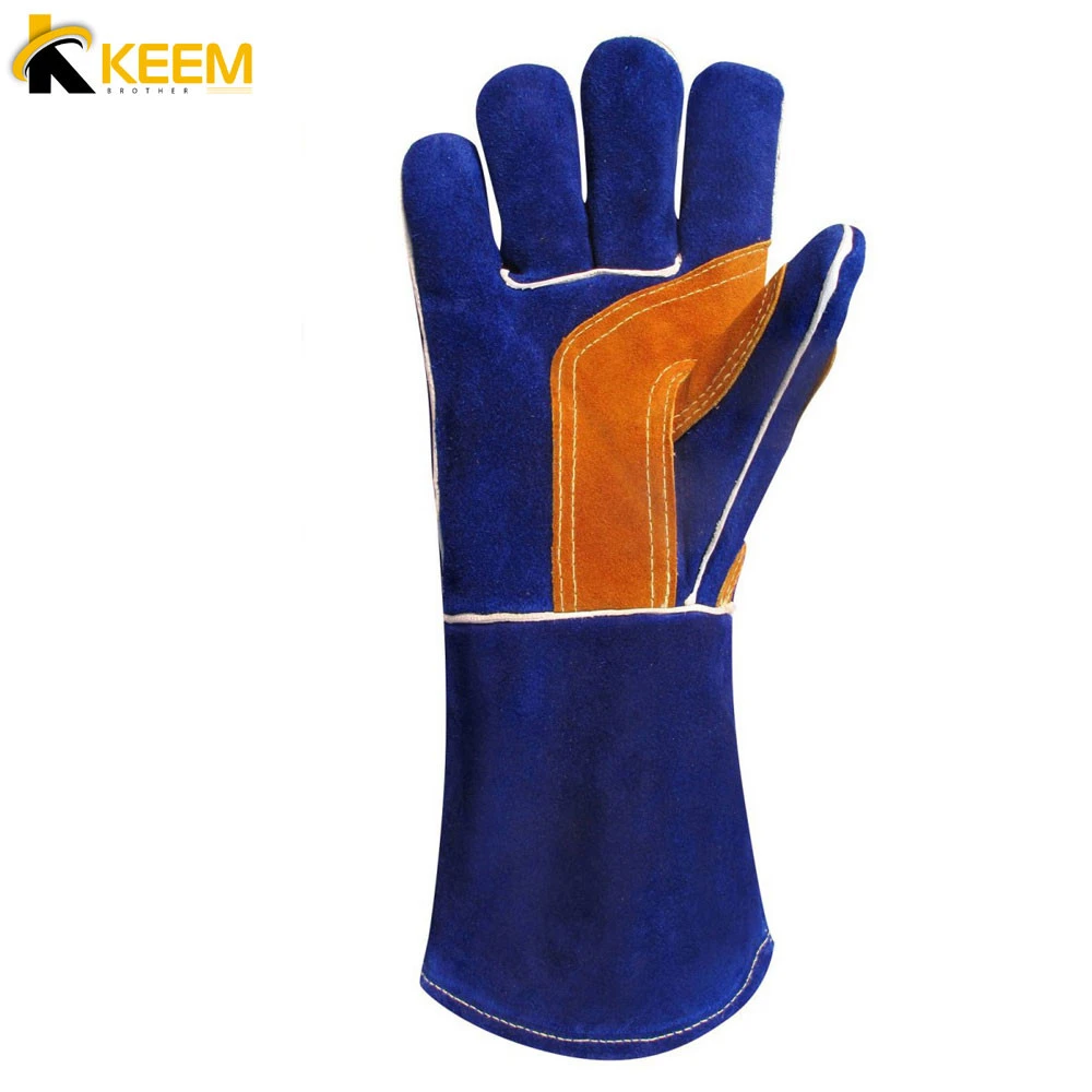Blue Color Latest Leather Material Welding Gloves Heat Protection Protective Welding Gloves with competitive price