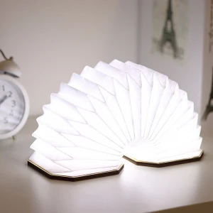 Book Lamp Folding Portable Desk Light Novelty LED Paper Lantern with USB Rechargeable Wooden