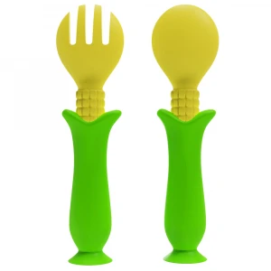 BPA Free Food Grade Silicone Colorful  Spoon Feeding Training Spoon and fork sets