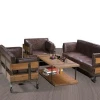 Brown Color Iron Metal Bar Sofa Furniture Set Designs Living Room Sofa Set 3 Seaters + 1 Table Office Reception Sofa Set