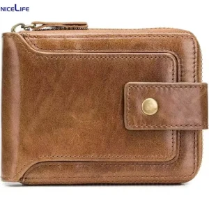 BULLCAPTAIN Genuine Leather Wallet for Men Large Capacity ID Window Card Case Zip Coin Pocket Oliver Leather Wallet for Men