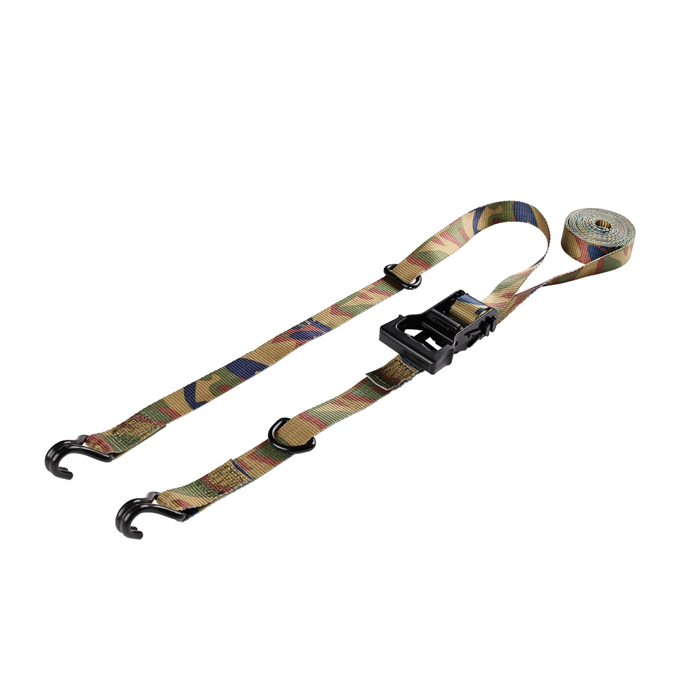 Camouflage 1 inch 500 kg Ratchet Strap with S hook and Endless Loop